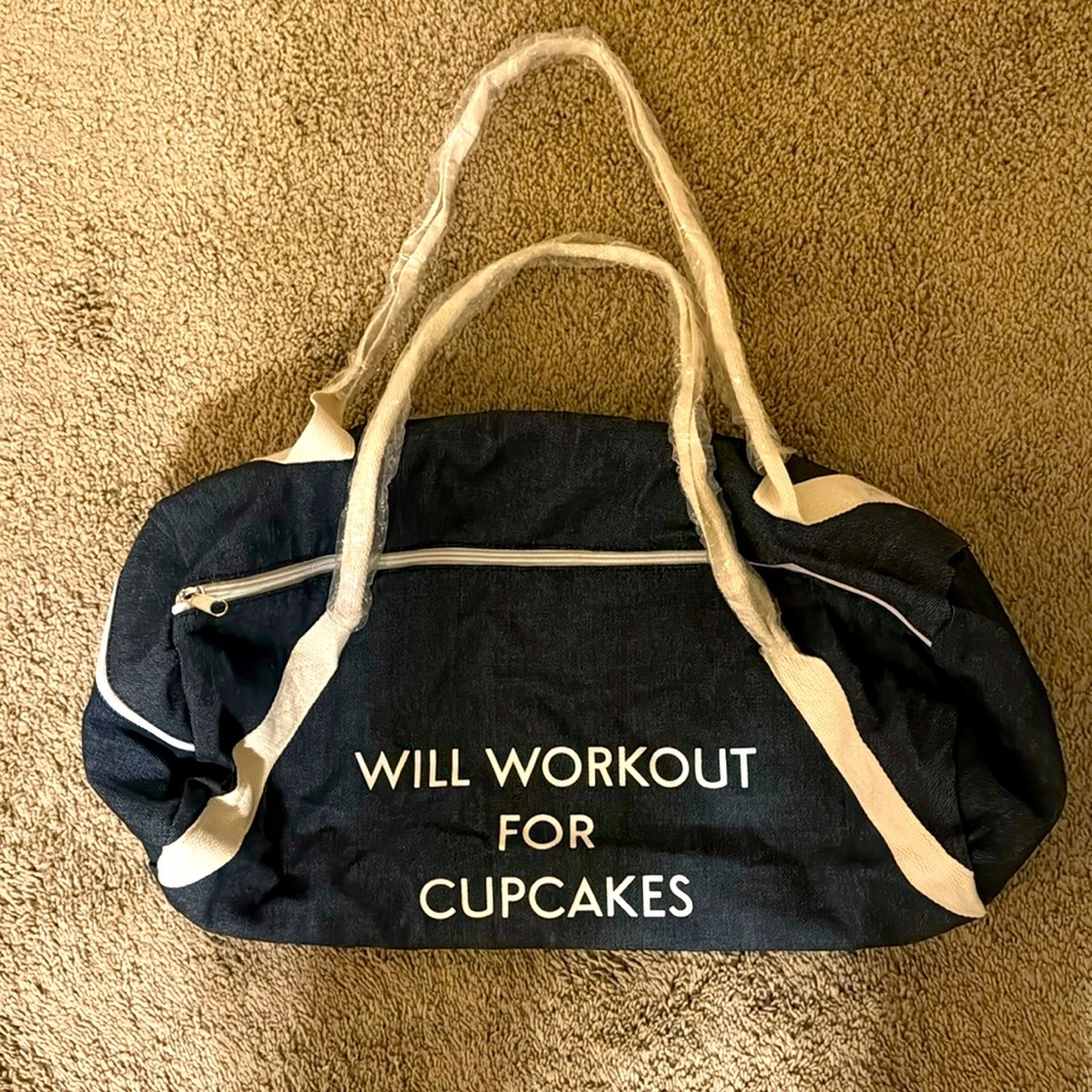 “WILL WORKOUT FOR CUPCAKES” Jean Gym Bag